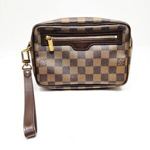 Authentic Louis Vuitton Vienmaca Damier Ebene Wristlet Clutch Cosmetic Pouch LV